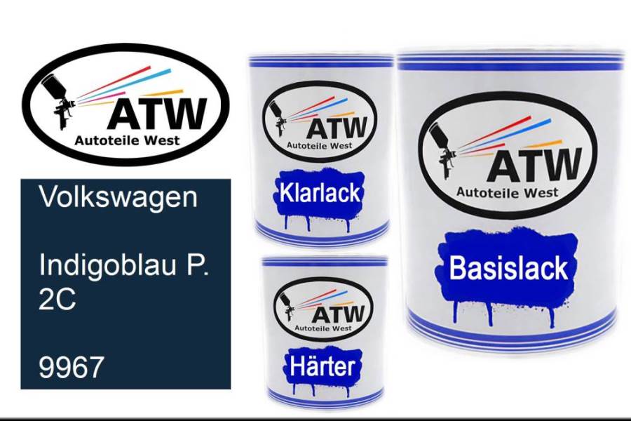 Volkswagen, Indigoblau P. 2C, 9967: 1L Lackdose + 1L Klarlack + 500ml Härter - Set, von ATW Autoteile West.